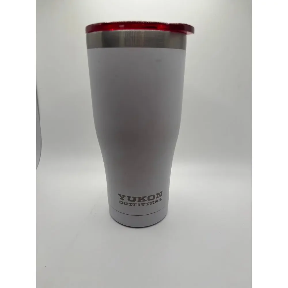 Buc-ee's Yukon Outfitters 20oz Insulated Tumbler White Stainless Steel Red Lid